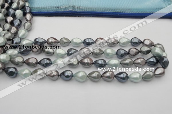 CSB417 12*15.5mm faceted teardrop mixed color shell pearl beads