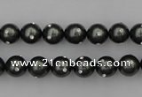 CSB440 15.5 inches 14mm round shell pearl with rhinestone beads