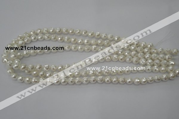 CSB451 15.5 inches 8mm faceted round shell pearl beads