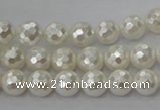 CSB452 15.5 inches 10mm faceted round shell pearl beads