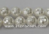 CSB454 15.5 inches 14mm faceted round shell pearl beads