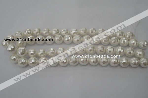 CSB454 15.5 inches 14mm faceted round shell pearl beads