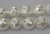 CSB455 15.5 inches 16mm faceted round shell pearl beads