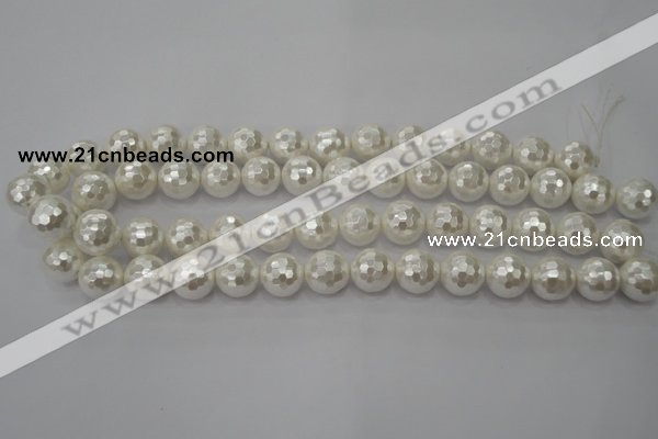 CSB455 15.5 inches 16mm faceted round shell pearl beads