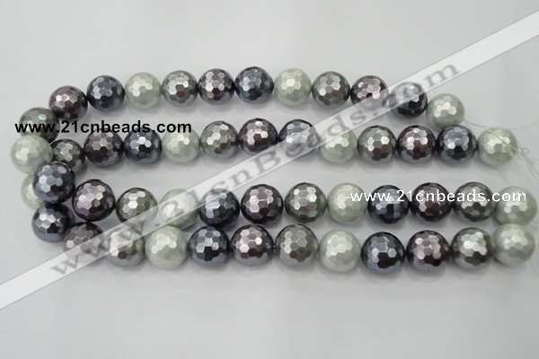 CSB463 15.5 inches 14mm faceted round mixed color shell pearl beads