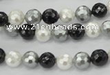 CSB470 15.5 inches 8mm faceted round mixed color shell pearl beads