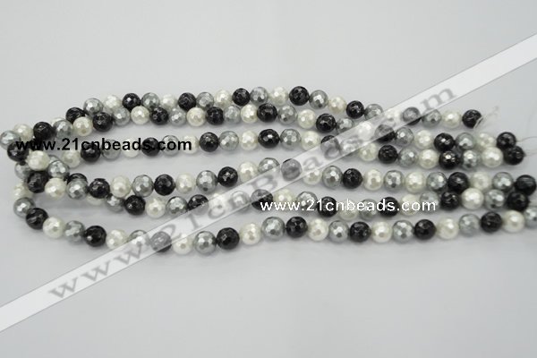 CSB470 15.5 inches 8mm faceted round mixed color shell pearl beads