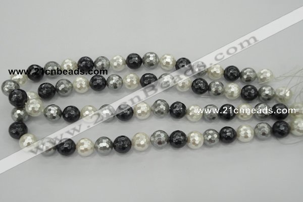 CSB472 15.5 inches 12mm faceted round mixed color shell pearl beads