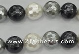 CSB473 15.5 inches 14mm faceted round mixed color shell pearl beads
