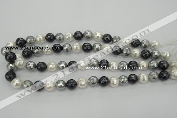 CSB473 15.5 inches 14mm faceted round mixed color shell pearl beads