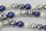 CSB480 15.5 inches 8mm faceted round mixed color shell pearl beads