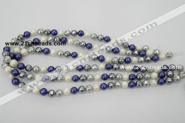 CSB480 15.5 inches 8mm faceted round mixed color shell pearl beads