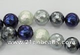 CSB481 15.5 inches 10mm faceted round mixed color shell pearl beads