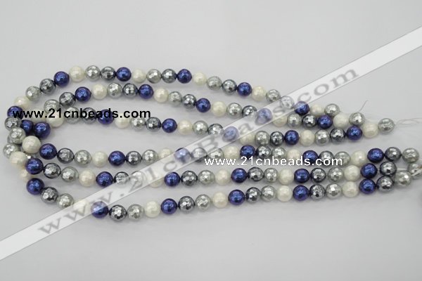 CSB481 15.5 inches 10mm faceted round mixed color shell pearl beads