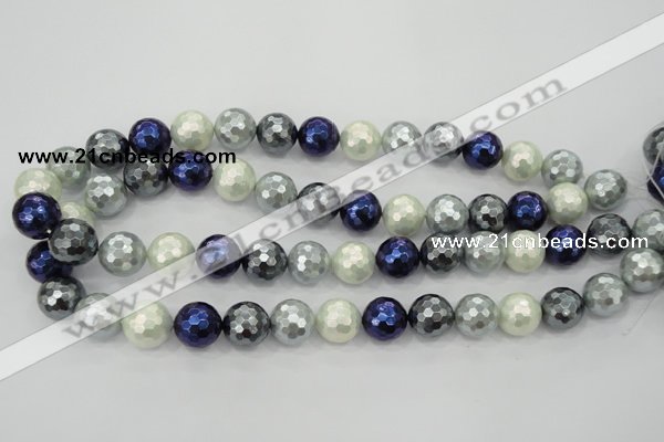 CSB482 15.5 inches 12mm faceted round mixed color shell pearl beads