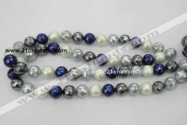 CSB483 15.5 inches 14mm faceted round mixed color shell pearl beads