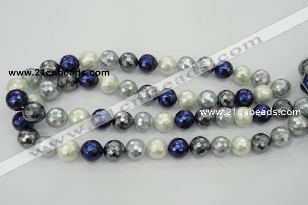 CSB484 15.5 inches 16mm faceted round mixed color shell pearl beads