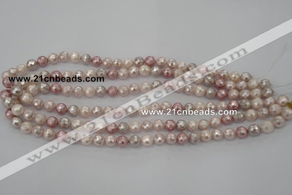 CSB491 15.5 inches 10mm faceted round mixed color shell pearl beads