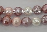 CSB492 15.5 inches 12mm faceted round mixed color shell pearl beads