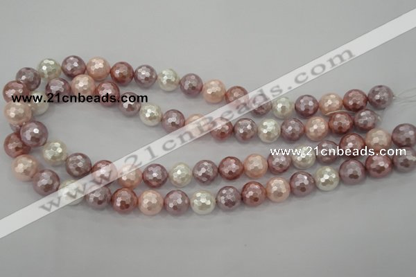 CSB492 15.5 inches 12mm faceted round mixed color shell pearl beads