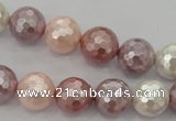 CSB493 15.5 inches 14mm faceted round mixed color shell pearl beads