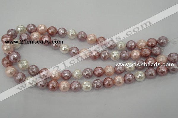 CSB493 15.5 inches 14mm faceted round mixed color shell pearl beads