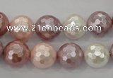 CSB494 15.5 inches 16mm faceted round mixed color shell pearl beads