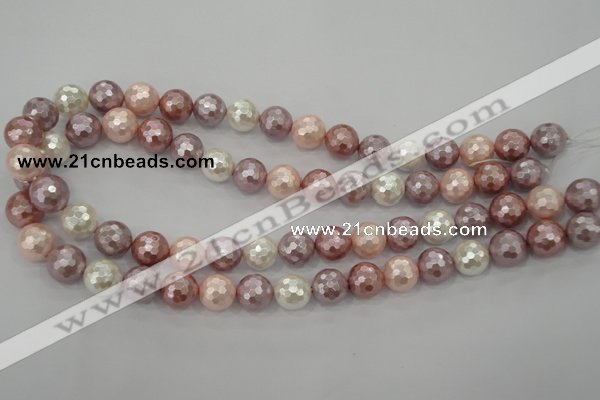 CSB494 15.5 inches 16mm faceted round mixed color shell pearl beads