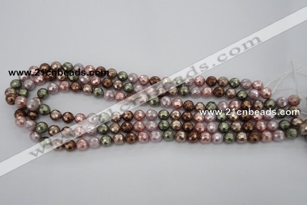 CSB500 15.5 inches 8mm faceted round mixed color shell pearl beads