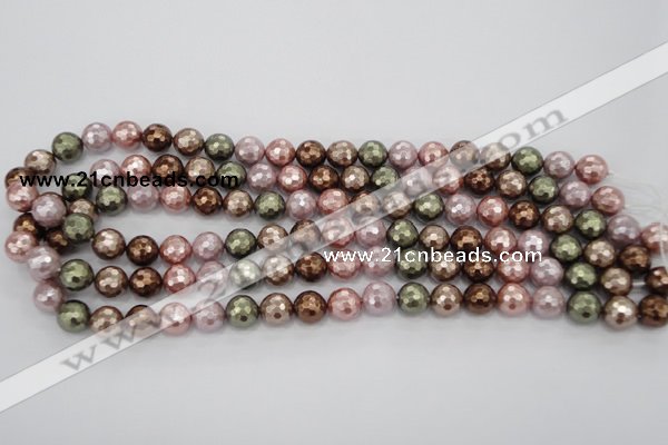 CSB501 15.5 inches 10mm faceted round mixed color shell pearl beads