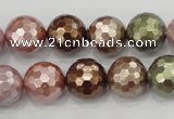 CSB503 15.5 inches 14mm faceted round mixed color shell pearl beads