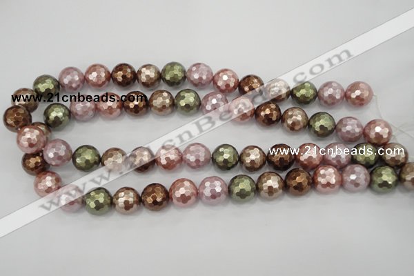 CSB503 15.5 inches 14mm faceted round mixed color shell pearl beads