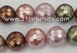 CSB504 15.5 inches 16mm faceted round mixed color shell pearl beads