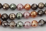 CSB510 15.5 inches 8mm faceted round mixed color shell pearl beads