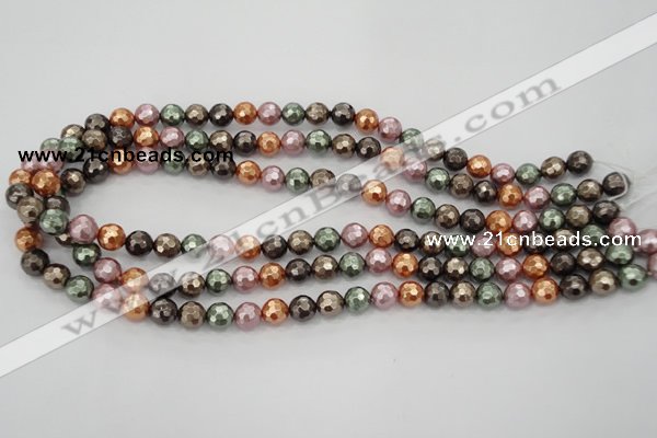 CSB510 15.5 inches 8mm faceted round mixed color shell pearl beads