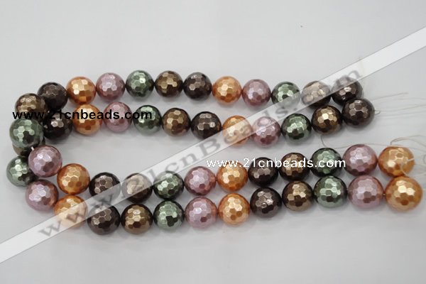 CSB512 15.5 inches 12mm faceted round mixed color shell pearl beads