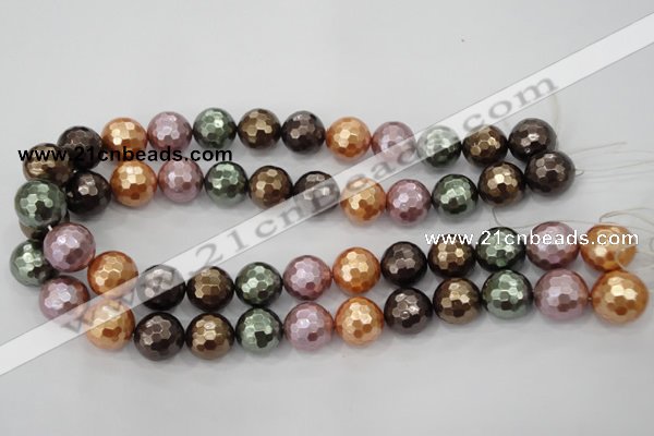 CSB513 15.5 inches 14mm faceted round mixed color shell pearl beads