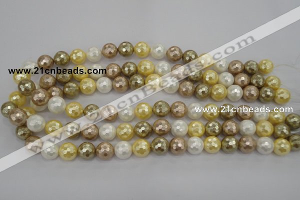 CSB523 15.5 inches 14mm faceted round mixed color shell pearl beads