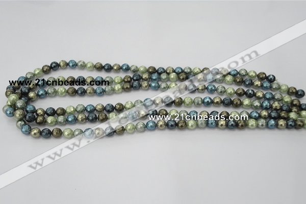 CSB529 15.5 inches 6mm faceted round mixed color shell pearl beads