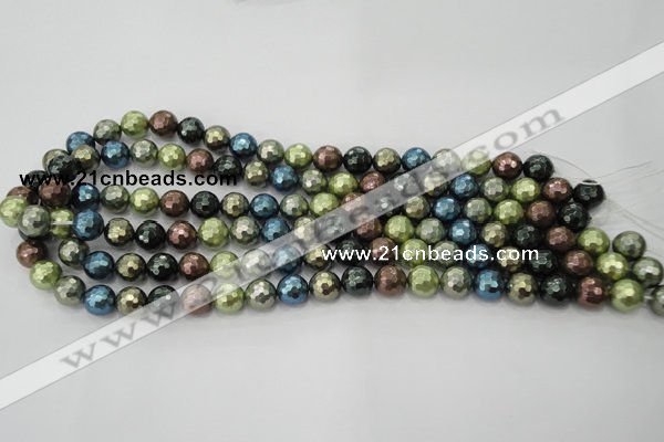 CSB531 15.5 inches 10mm faceted round mixed color shell pearl beads