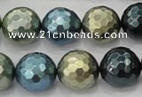 CSB534 15.5 inches 16mm faceted round mixed color shell pearl beads