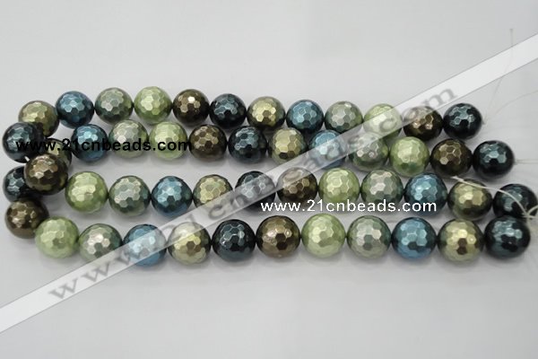 CSB534 15.5 inches 16mm faceted round mixed color shell pearl beads