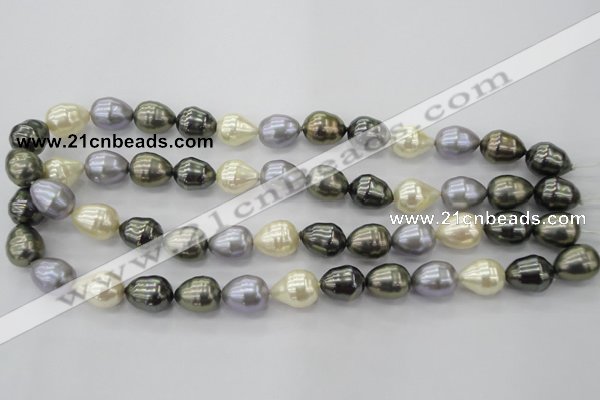 CSB552 15.5 inches 12*15mm whorl teardrop mixed color shell pearl beads