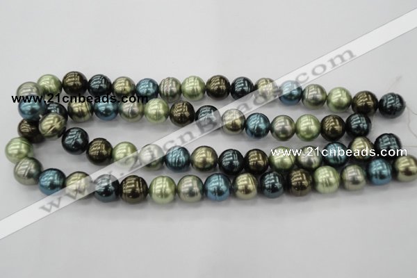 CSB623 15.5 inches 14mm whorl round mixed color shell pearl beads