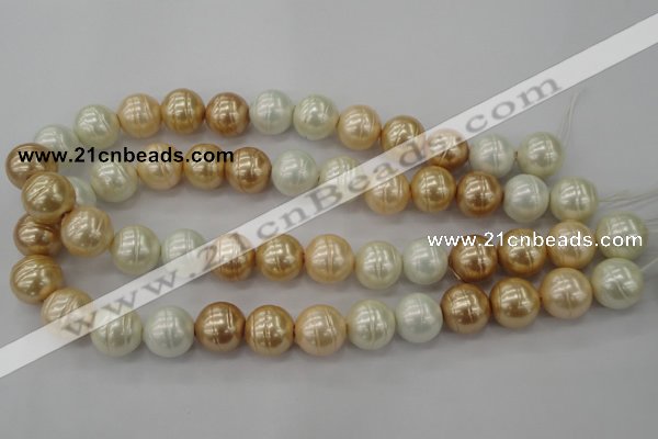 CSB636 15.5 inches 16mm whorl round mixed color shell pearl beads