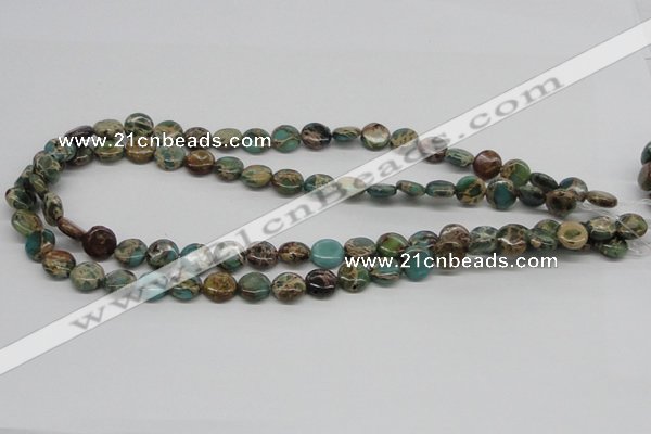 CSE5008 15.5 inches 10mm flat round natural sea sediment jasper beads