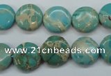 CSE84 15.5 inches 14mm flat round dyed natural sea sediment jasper beads