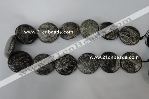 CSI30 15.5 inches 30mm flat round silver scale stone beads wholesale