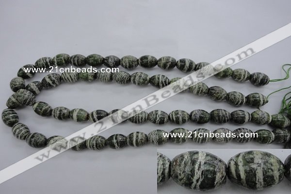 CSJ100 15.5 inches 10*14mm rice green silver line jasper beads