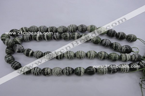 CSJ101 15.5 inches 12*16mm rice green silver line jasper beads